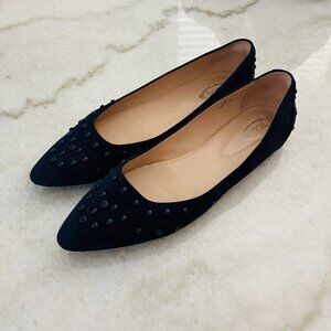 Tod's Gommini Studded Ballet Flat Navy Suede - 9US